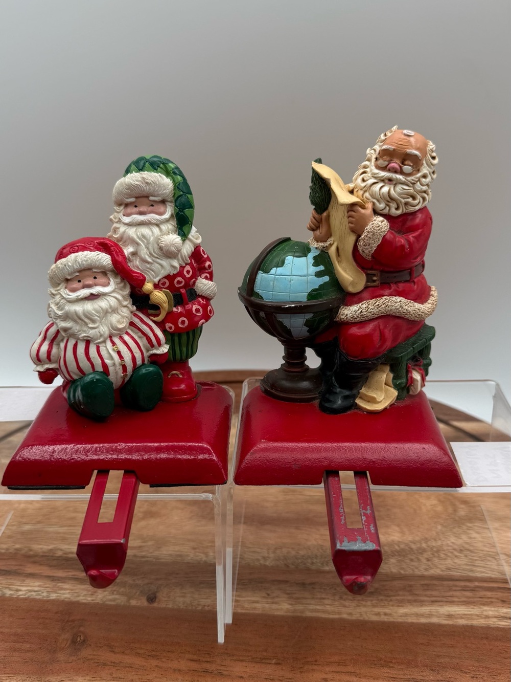 Holiday Santa Stocking Holders Set of 2  - Red and Green